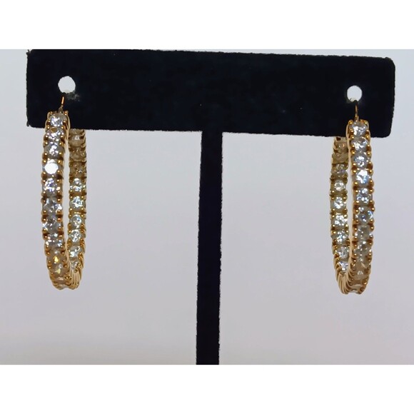 Vermeil ADI 925 Sterling Silver Cubic Zirconia Inside Out Hoop Earrings 1.25 in - Picture 2 of 16